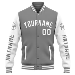 Benutzerdefinierte Varsity-Jacke. Letterman-Jacke für Männer, Frauen und Jugendliche Grau Weiß