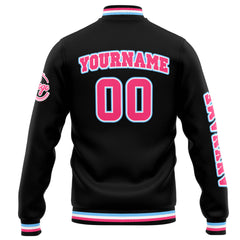 Benutzerdefinierte Varsity-Jacke. Letterman-Jacke für Männer, Frauen und Jugendliche Schwarz Rosa