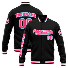 Benutzerdefinierte Varsity-Jacke. Letterman-Jacke für Männer, Frauen und Jugendliche Schwarz Rosa