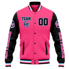 Benutzerdefinierte Varsity-Jacke. Letterman-Jacke für Männer, Frauen und Jugendliche Rosa Schwarz