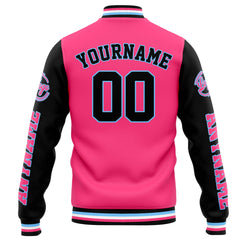 Benutzerdefinierte Varsity-Jacke. Letterman-Jacke für Männer, Frauen und Jugendliche Rosa Schwarz