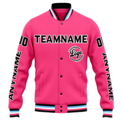Benutzerdefinierte Varsity-Jacke. Letterman-Jacke für Männer, Frauen und Jugendliche Rosa Schwarz