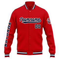Benutzerdefinierte Varsity-Jacke. Letterman-Jacke für Männer, Frauen und Jugendliche Rot Marine