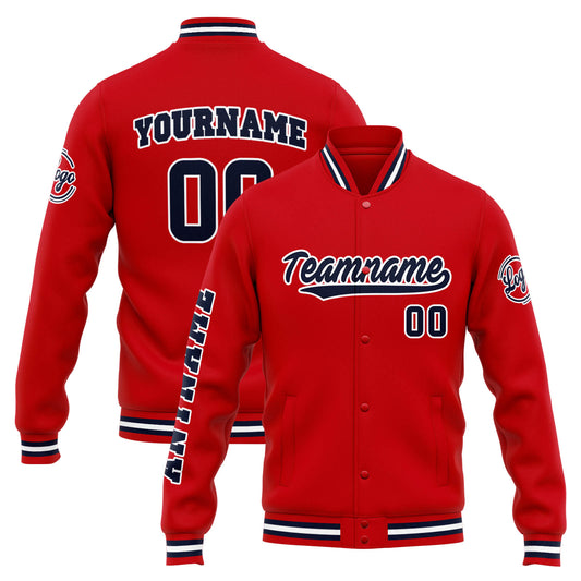 Benutzerdefinierte Varsity-Jacke. Letterman-Jacke für Männer, Frauen und Jugendliche Rot Marine