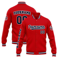 Benutzerdefinierte Varsity-Jacke. Letterman-Jacke für Männer, Frauen und Jugendliche Rot Marine