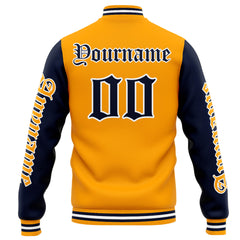 Benutzerdefinierte Varsity-Jacke. Letterman-Jacke für Männer, Frauen und Jugendliche Orange Marine