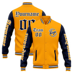 Benutzerdefinierte Varsity-Jacke. Letterman-Jacke für Männer, Frauen und Jugendliche Orange Marine