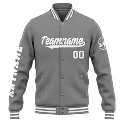 Benutzerdefinierte Varsity-Jacke. Letterman-Jacke für Männer, Frauen und Jugendliche Grau Weiß