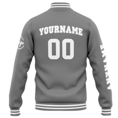 Benutzerdefinierte Varsity-Jacke. Letterman-Jacke für Männer, Frauen und Jugendliche Grau Weiß