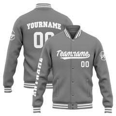 Benutzerdefinierte Varsity-Jacke. Letterman-Jacke für Männer, Frauen und Jugendliche Grau Weiß