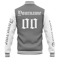 Benutzerdefinierte Varsity-Jacke. Letterman-Jacke für Männer, Frauen und Jugendliche Grau Weiß