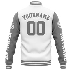 Benutzerdefinierte Varsity-Jacke. Letterman-Jacke für Männer, Frauen und Jugendliche Weiß Grau