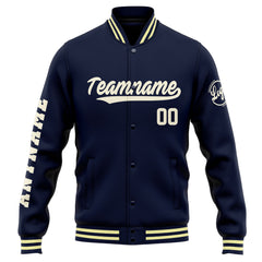Benutzerdefinierte Varsity-Jacke. Letterman-Jacke für Männer, Frauen und Jugendliche Marine Creme