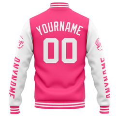 Benutzerdefinierte Varsity-Jacke. Letterman-Jacke für Männer, Frauen und Jugendliche Rosa Weiß