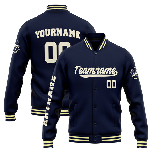 Benutzerdefinierte Varsity-Jacke. Letterman-Jacke für Männer, Frauen und Jugendliche Marine Creme