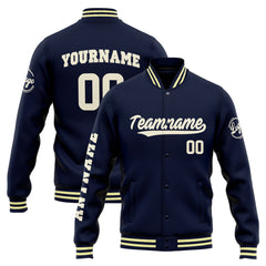 Benutzerdefinierte Varsity-Jacke. Letterman-Jacke für Männer, Frauen und Jugendliche Marine Creme