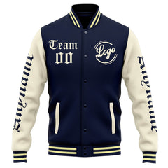 Benutzerdefinierte Varsity-Jacke. Letterman-Jacke für Männer, Frauen und Jugendliche Marine Creme