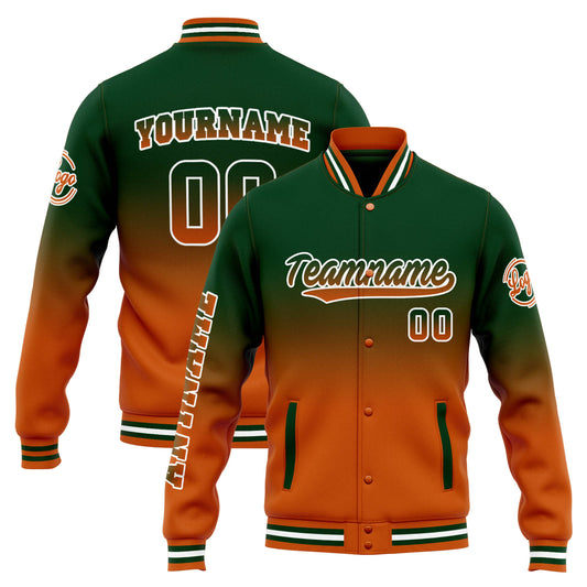 Benutzerdefinierte Varsity-Jacke. Letterman-Jacke für Männer, Frauen und Jugendliche Drak Grün Orange Verlauf