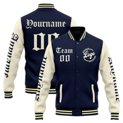 Benutzerdefinierte Varsity-Jacke. Letterman-Jacke für Männer, Frauen und Jugendliche Marine Creme