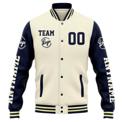 Benutzerdefinierte Varsity-Jacke. Letterman-Jacke für Männer, Frauen und Jugendliche Creme Marine