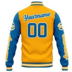 Benutzerdefinierte Varsity-Jacke. Letterman-Jacke für Männer, Frauen und Jugendliche Orange Blau