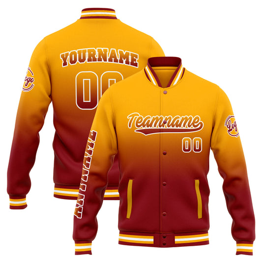 Benutzerdefinierte Varsity-Jacke. Letterman-Jacke für Männer, Frauen und Jugendliche Orange Rot Verlauf