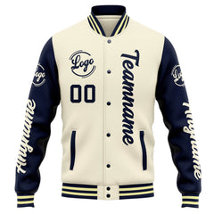 Benutzerdefinierte Varsity-Jacke. Letterman-Jacke für Männer, Frauen und Jugendliche Creme Marine