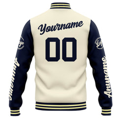 Benutzerdefinierte Varsity-Jacke. Letterman-Jacke für Männer, Frauen und Jugendliche Creme Marine