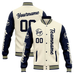 Benutzerdefinierte Varsity-Jacke. Letterman-Jacke für Männer, Frauen und Jugendliche Creme Marine
