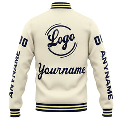 Benutzerdefinierte Varsity-Jacke. Letterman-Jacke für Männer, Frauen und Jugendliche Creme Marine