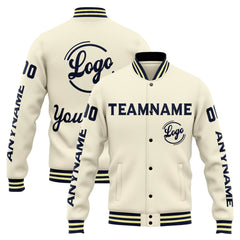 Benutzerdefinierte Varsity-Jacke. Letterman-Jacke für Männer, Frauen und Jugendliche Creme Marine