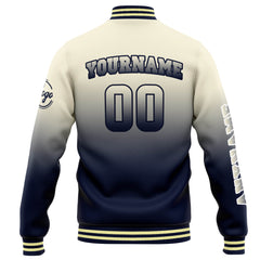Benutzerdefinierte Varsity-Jacke. Letterman-Jacke für Männer, Frauen und Jugendliche Creme Marine Verlauf