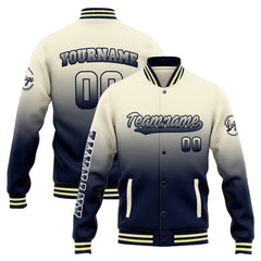 Benutzerdefinierte Varsity-Jacke. Letterman-Jacke für Männer, Frauen und Jugendliche Creme Marine Verlauf