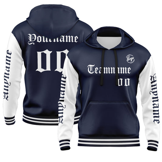 Benutzerdefiniert Marine Weiß Hoodie Personalisiert Männer Pullover Hoodie Gedruckt Team Name Number Logo für Frauen