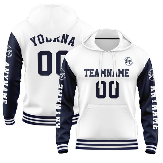 Benutzerdefiniert Marine Weiß Hoodie Personalisiert Männer Pullover Hoodie Gedruckt Team Name Number Logo für Frauen