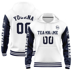 Benutzerdefiniert Marine Weiß Hoodie Personalisiert Männer Pullover Hoodie Gedruckt Team Name Number Logo für Frauen