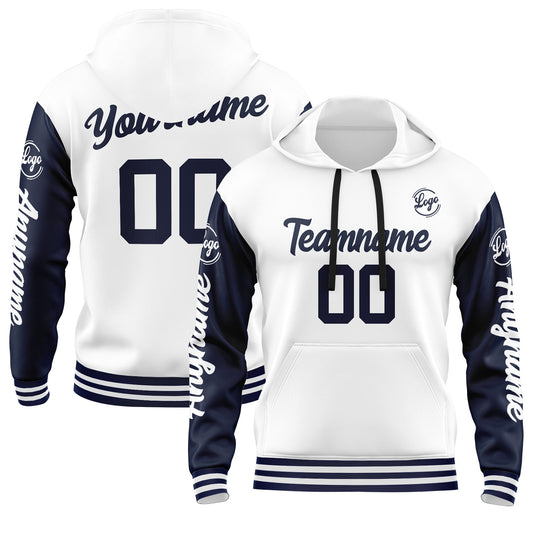 Benutzerdefiniert Marine Weiß Hoodie Personalisiert Männer Pullover Hoodie Gedruckt Team Name Number Logo für Frauen