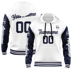 Benutzerdefiniert Marine Weiß Hoodie Personalisiert Männer Pullover Hoodie Gedruckt Team Name Number Logo für Frauen