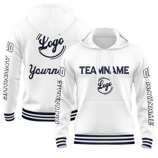 Benutzerdefiniert Marine Weiß Hoodie Personalisiert Männer Pullover Hoodie Gedruckt Team Name Number Logo für Frauen