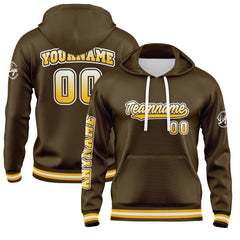 Benutzerdefiniert Braun Gelb Hoodie Personalisiert Männer Pullover Hoodie Gedruckt Team Name Number Logo für Frauen