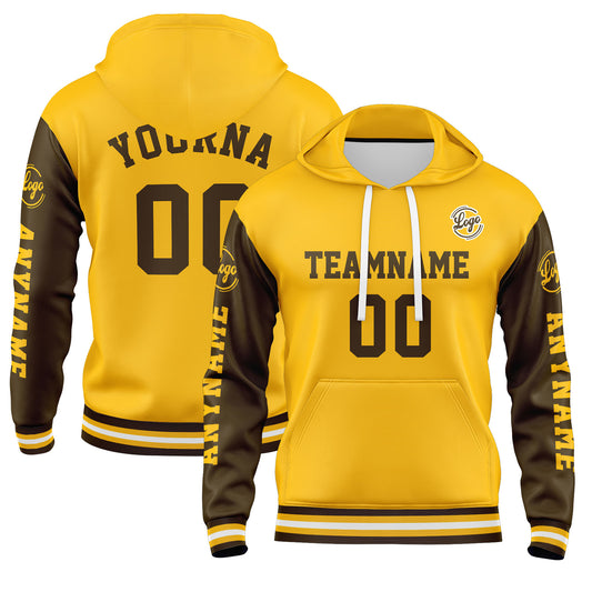 Benutzerdefiniert Braun Gelb Hoodie Personalisiert Männer Pullover Hoodie Gedruckt Team Name Number Logo für Frauen