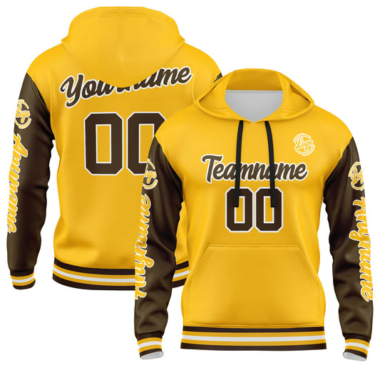 Benutzerdefiniert Braun Gelb Hoodie Personalisiert Männer Pullover Hoodie Gedruckt Team Name Number Logo für Frauen