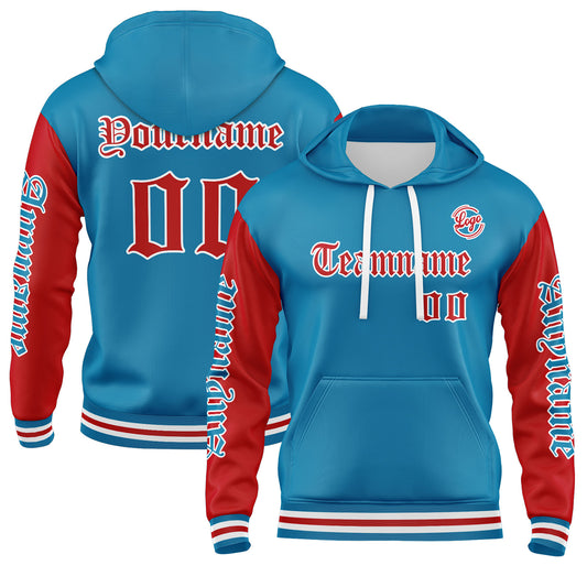 Benutzerdefiniert Blau Rot Hoodie Personalisiert Männer Pullover Hoodie Gedruckt Team Name Number Logo für Frauen
