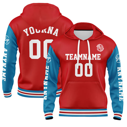 Benutzerdefiniert Blau Rot Hoodie Personalisiert Männer Pullover Hoodie Gedruckt Team Name Number Logo für Frauen