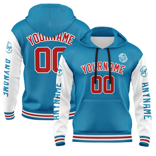 Benutzerdefiniert Blau Weiß Rot Hoodie Personalisiert Männer Pullover Hoodie Gedruckt Team Name Number Logo für Frauen