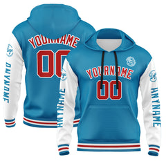 Benutzerdefiniert Blau Weiß Rot Hoodie Personalisiert Männer Pullover Hoodie Gedruckt Team Name Number Logo für Frauen