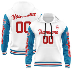 Benutzerdefiniert Blau Weiß Rot Hoodie Personalisiert Männer Pullover Hoodie Gedruckt Team Name Number Logo für Frauen