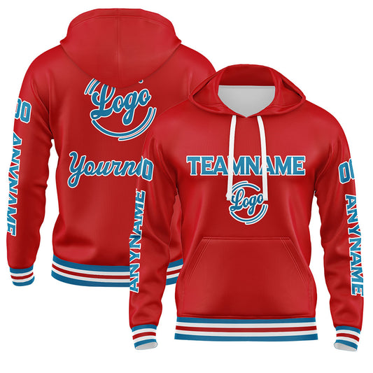 Benutzerdefiniert Blau Rot Hoodie Personalisiert Männer Pullover Hoodie Gedruckt Team Name Number Logo für Frauen