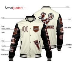 Maßgeschneiderte Weiß Schwarz Letterman Varsity Jacket Individuelle Stickerei Druck nach Ihrem Wunsch