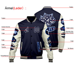 Maßgeschneiderte Marine Weiß Letterman Varsity Jacket Individuelle Stickerei Druck nach Ihrem Wunsch